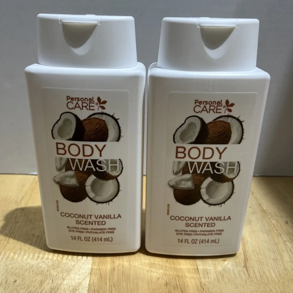 2 New Bottles-Personal CARE BODY WASH Coconut Vanilla 14 oz each Limited Edition